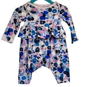 Tea Floral Infant Romper with Ruffles Long Sleeve Snaps between Legs Size 0-3 mo